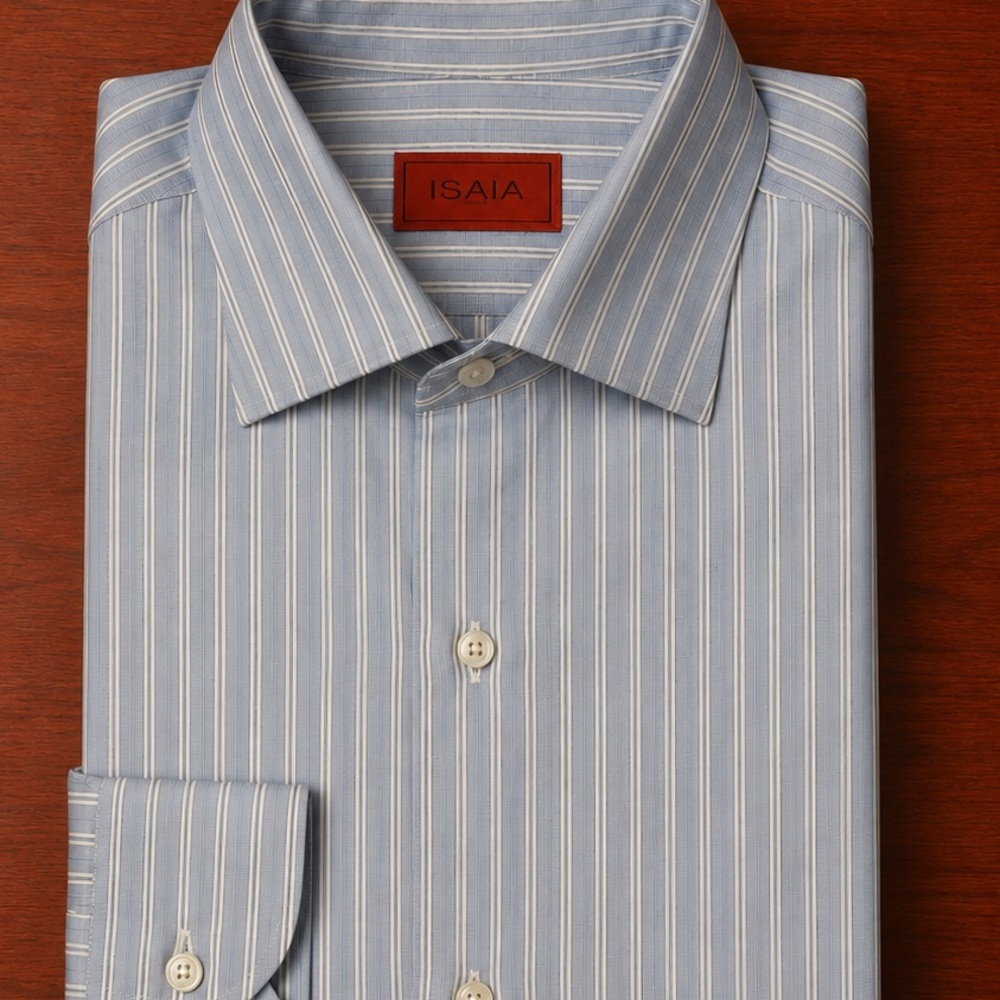 ISAIA Light Blue and White Pinstripe Shirt